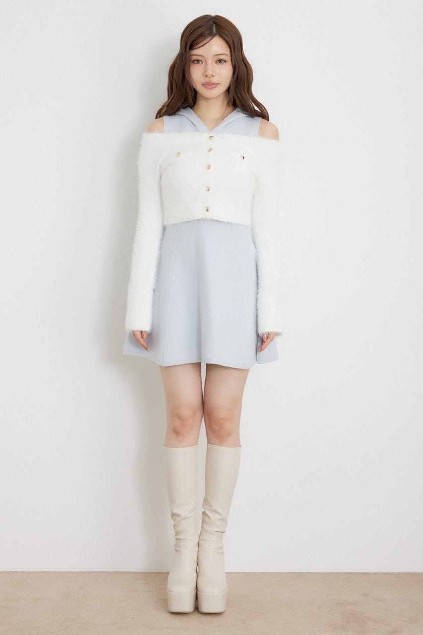 カーデセットフードミニニットワンピース M/BLU FREE