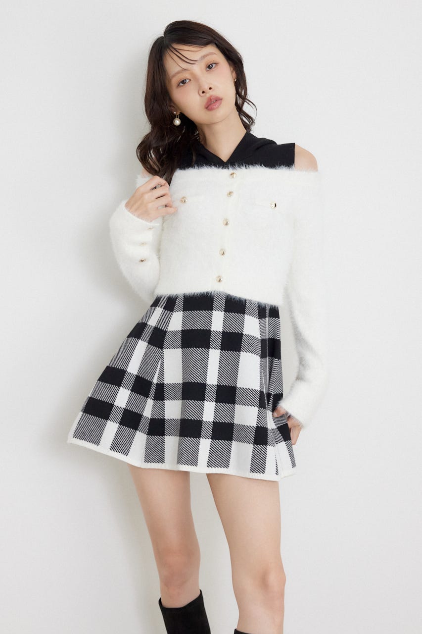 カーデセットフードミニニットワンピース M/WHT FREE