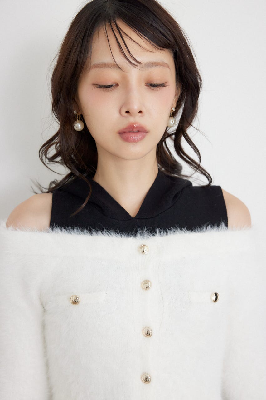 カーデセットフードミニニットワンピース M/WHT FREE