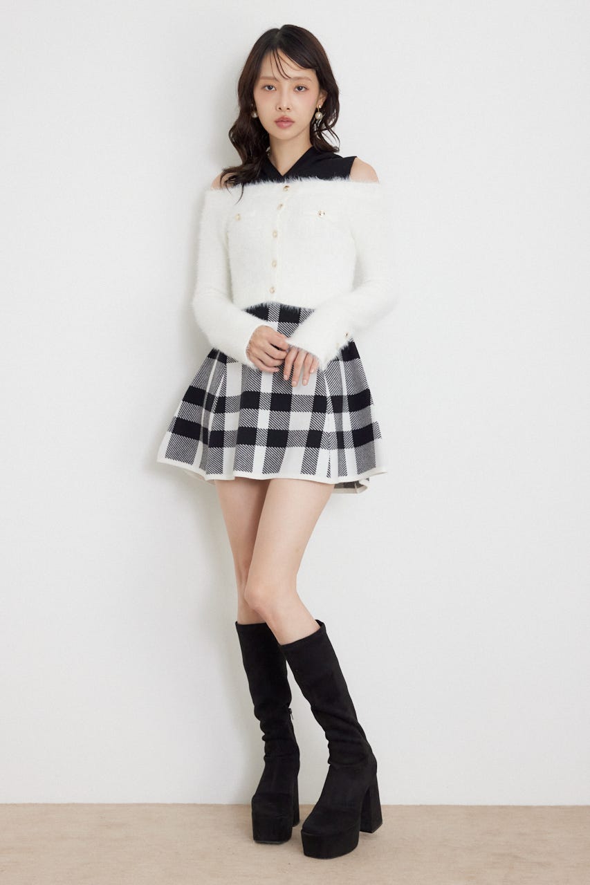 カーデセットフードミニニットワンピース M/WHT FREE