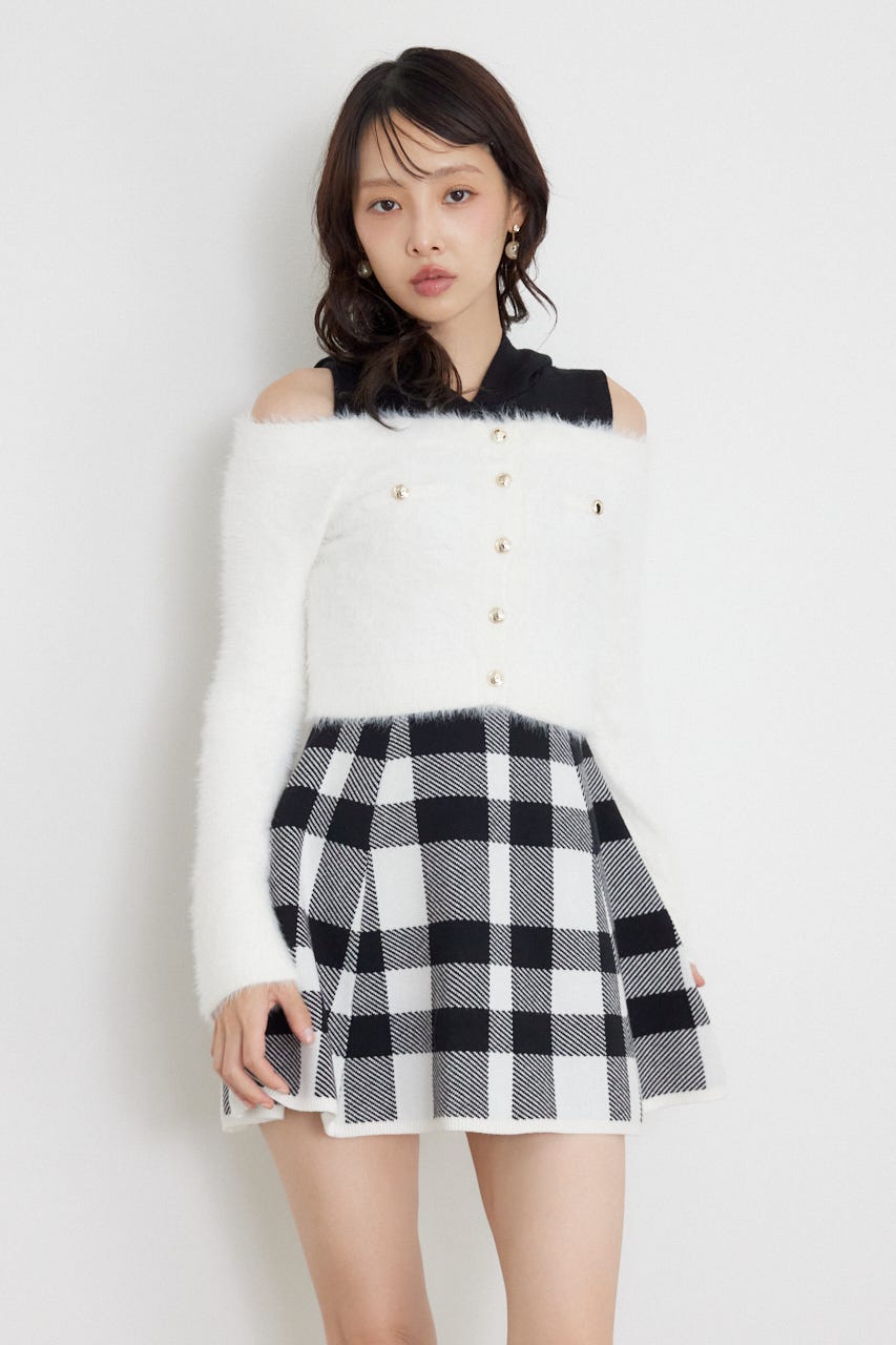 カーデセットフードミニニットワンピース M/WHT FREE