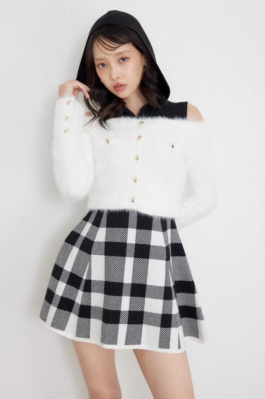 カーデセットフードミニニットワンピース M/WHT FREE