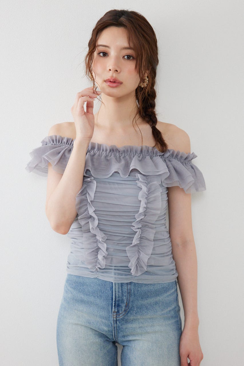 フリルオフショルカットトップス GRY FREE