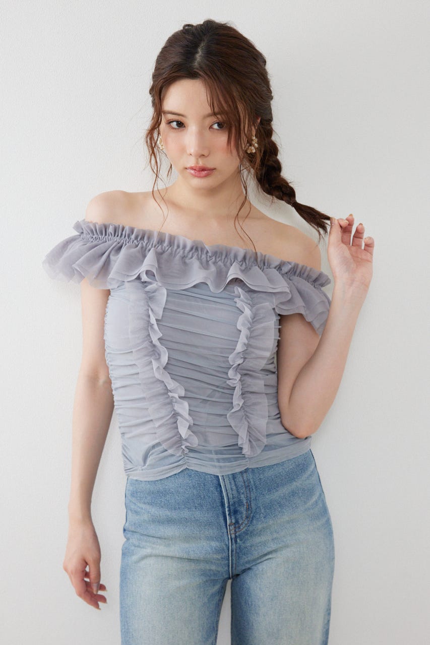 フリルオフショルカットトップス GRY FREE