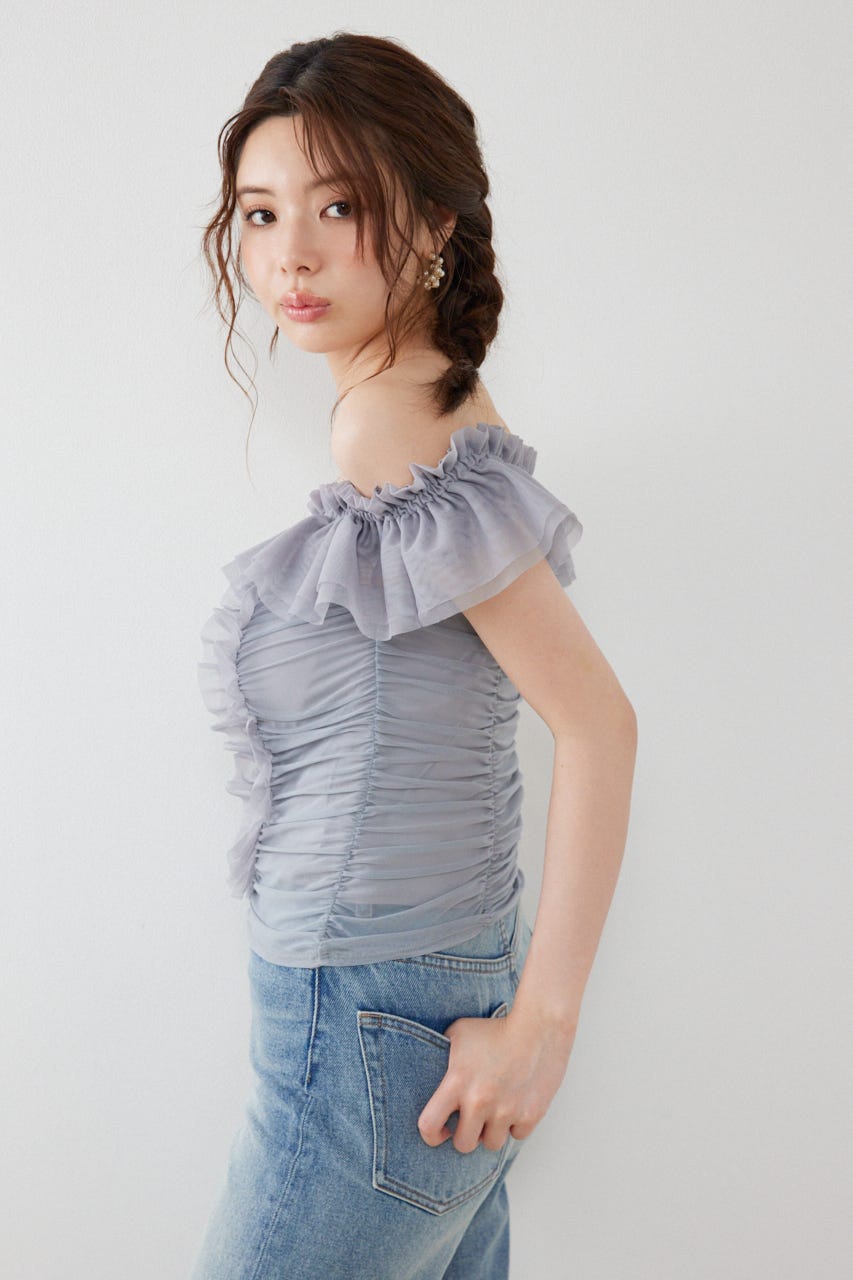 フリルオフショルカットトップス GRY FREE