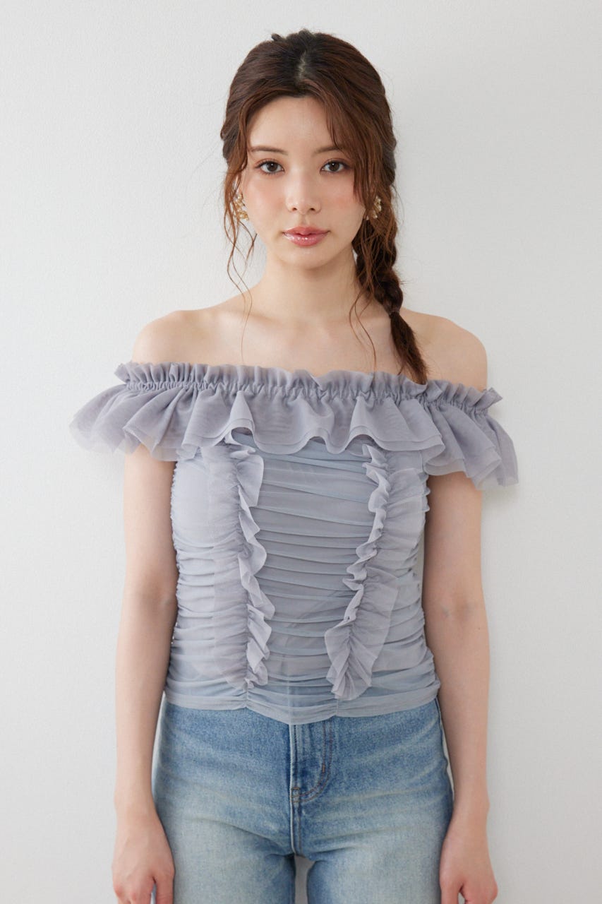フリルオフショルカットトップス GRY FREE