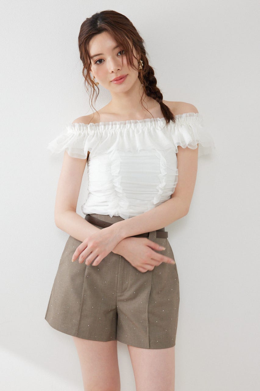 フリルオフショルカットトップス WHT FREE