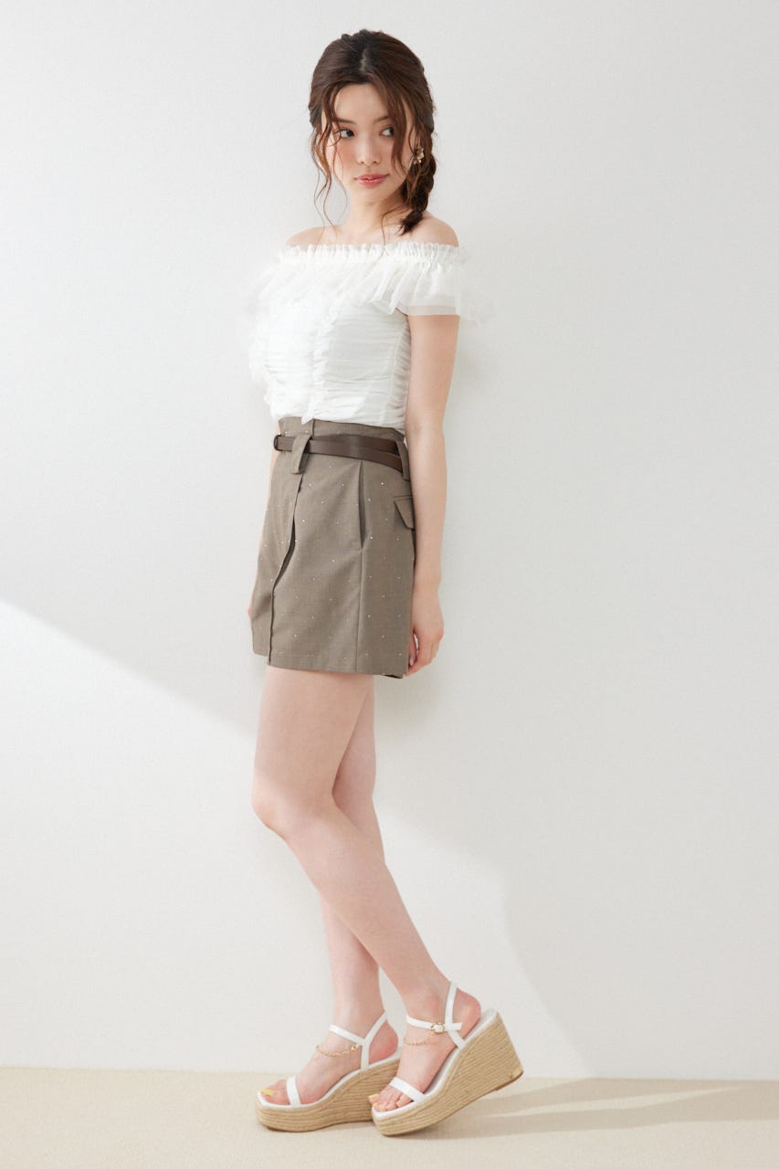 フリルオフショルカットトップス WHT FREE