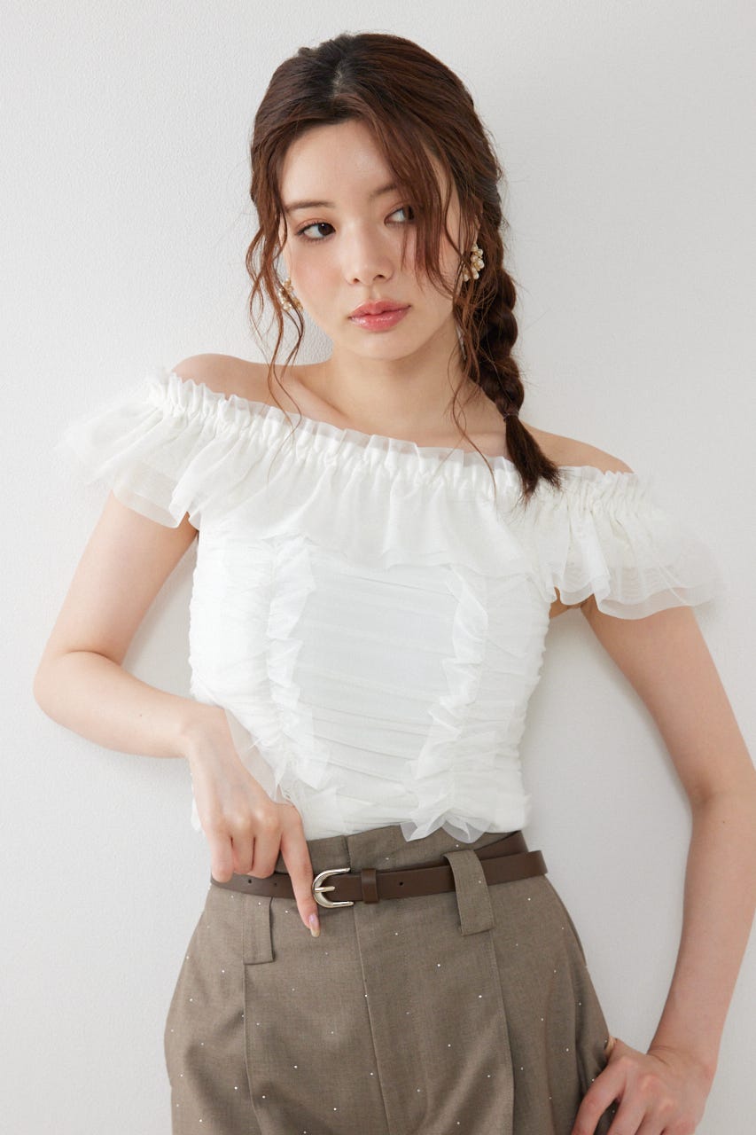 フリルオフショルカットトップス WHT FREE