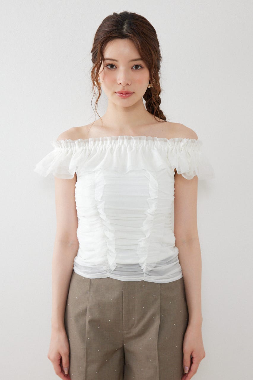 フリルオフショルカットトップス WHT FREE
