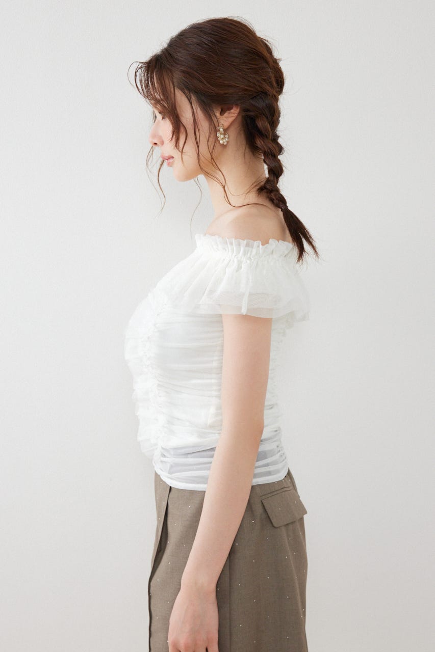 フリルオフショルカットトップス WHT FREE