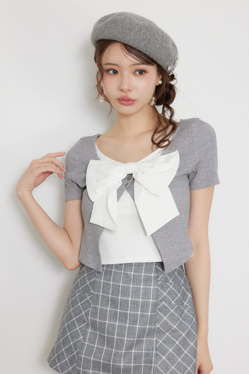 【乃木坂46 金川紗耶さん着用】フロントリボンカットトップス GRY FREE