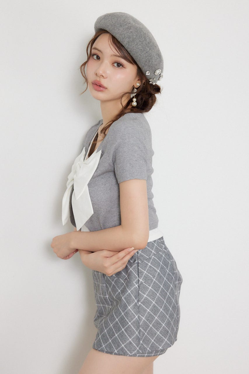 【乃木坂46 金川紗耶さん着用】フロントリボンカットトップス GRY FREE