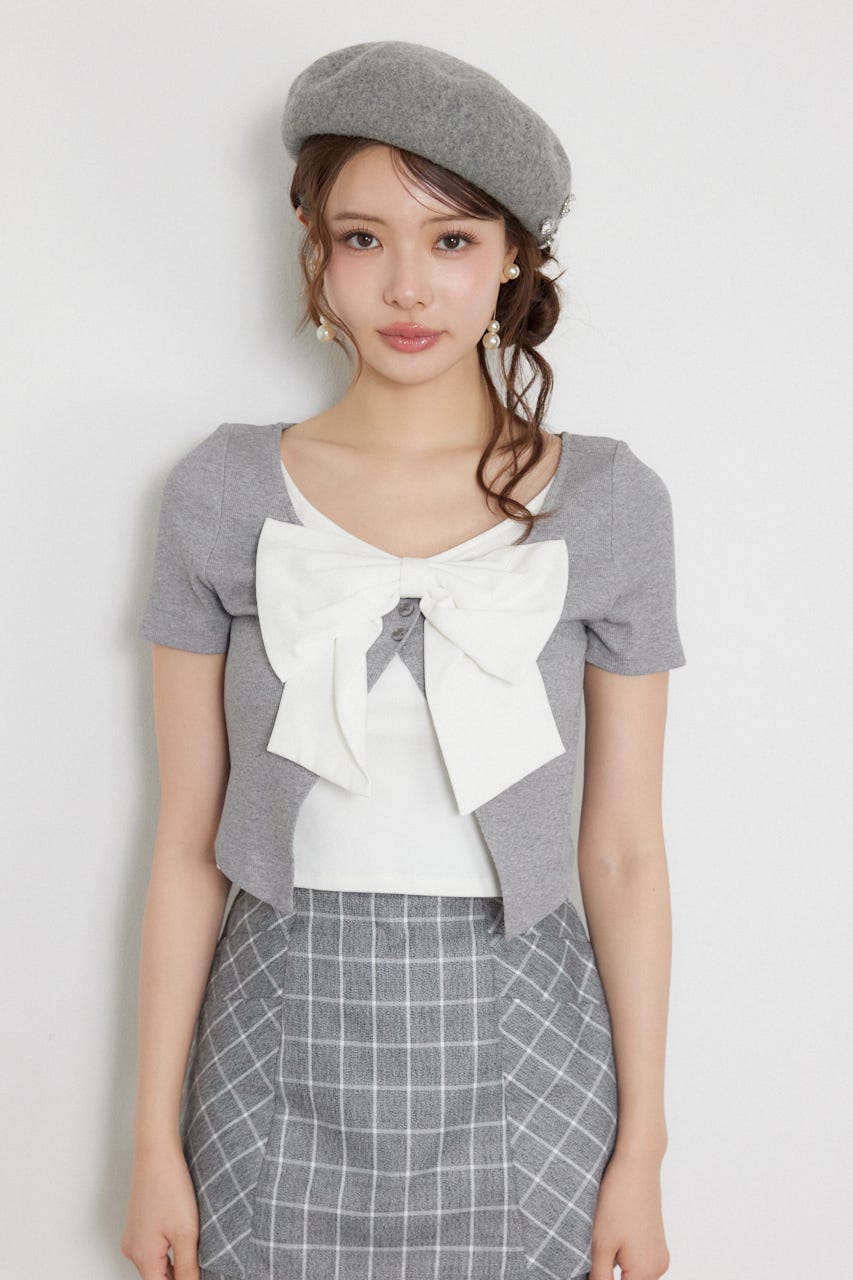 【乃木坂46 金川紗耶さん着用】フロントリボンカットトップス GRY FREE