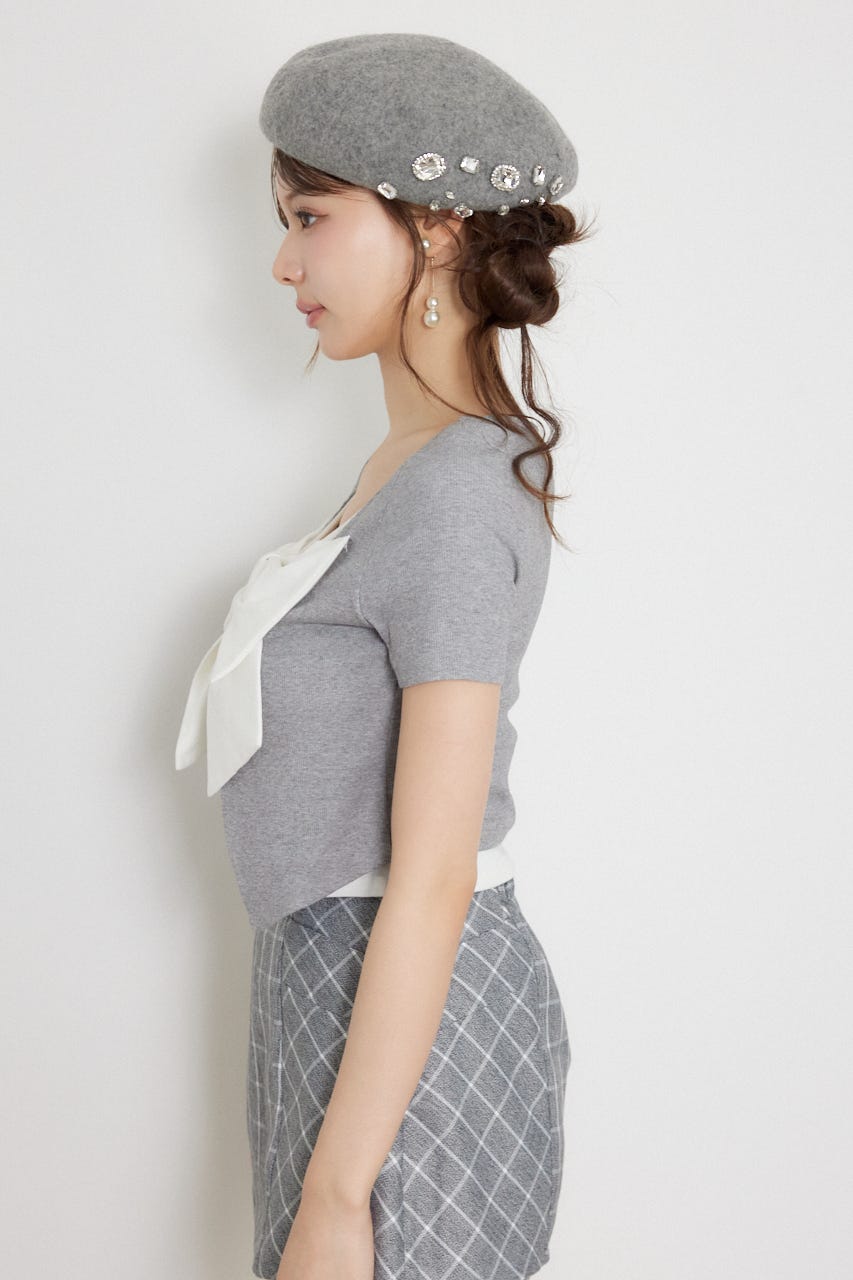 【乃木坂46 金川紗耶さん着用】フロントリボンカットトップス GRY FREE
