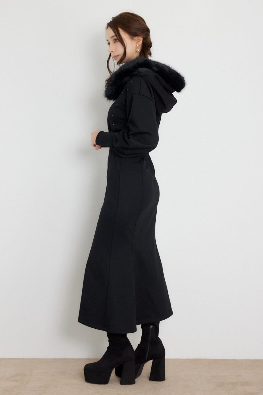 ショールカラーフードマーメイドカットワンピース BLK M