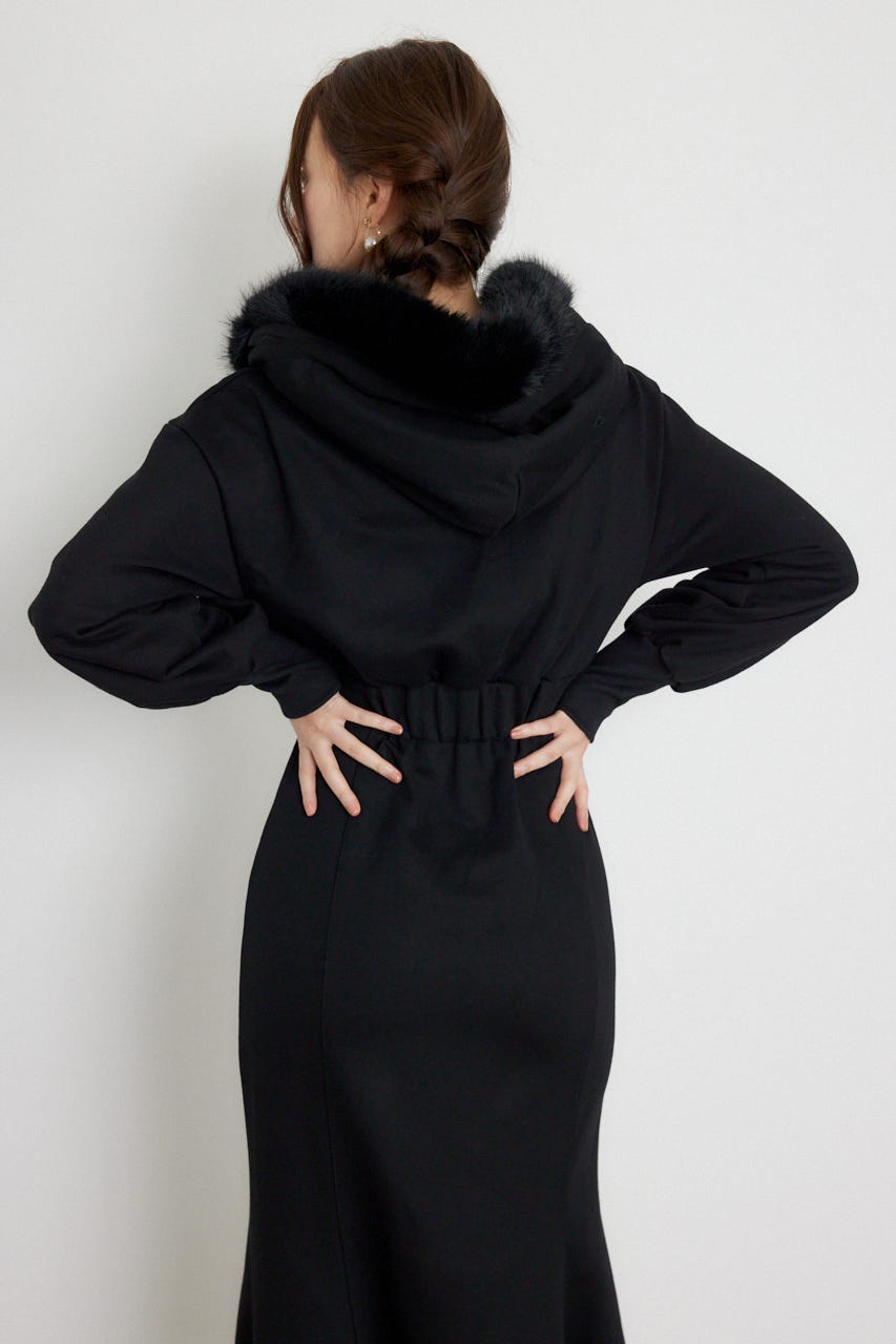ショールカラーフードマーメイドカットワンピース BLK M