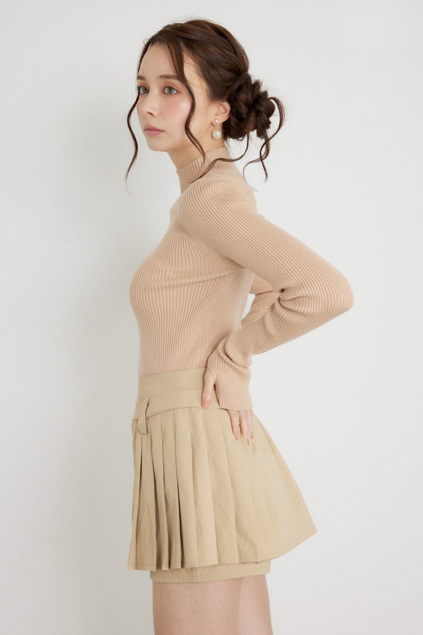 サムホールウォッシャブルハイネックニットトップス BEG M