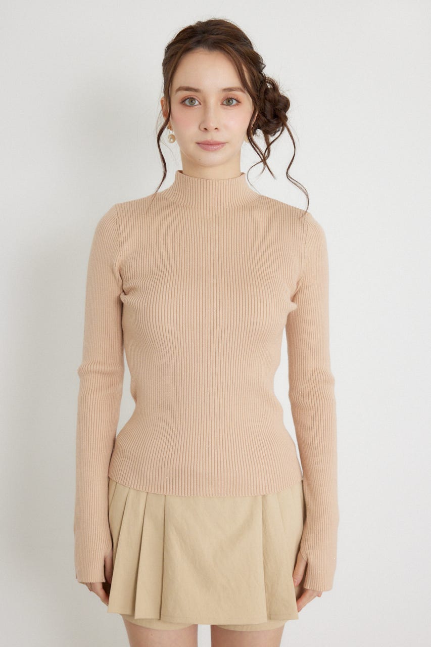サムホールウォッシャブルハイネックニットトップス BEG M