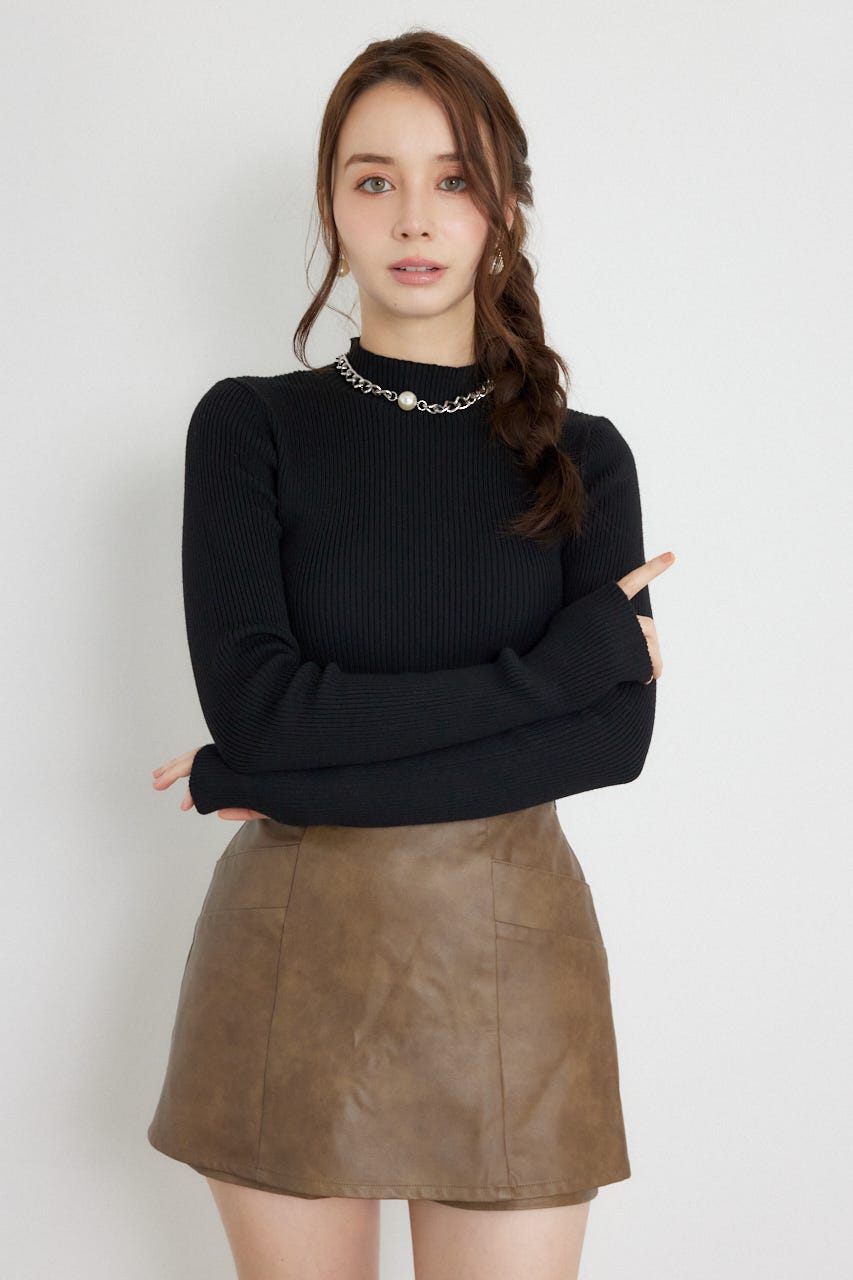 サムホールウォッシャブルハイネックニットトップス BLK M
