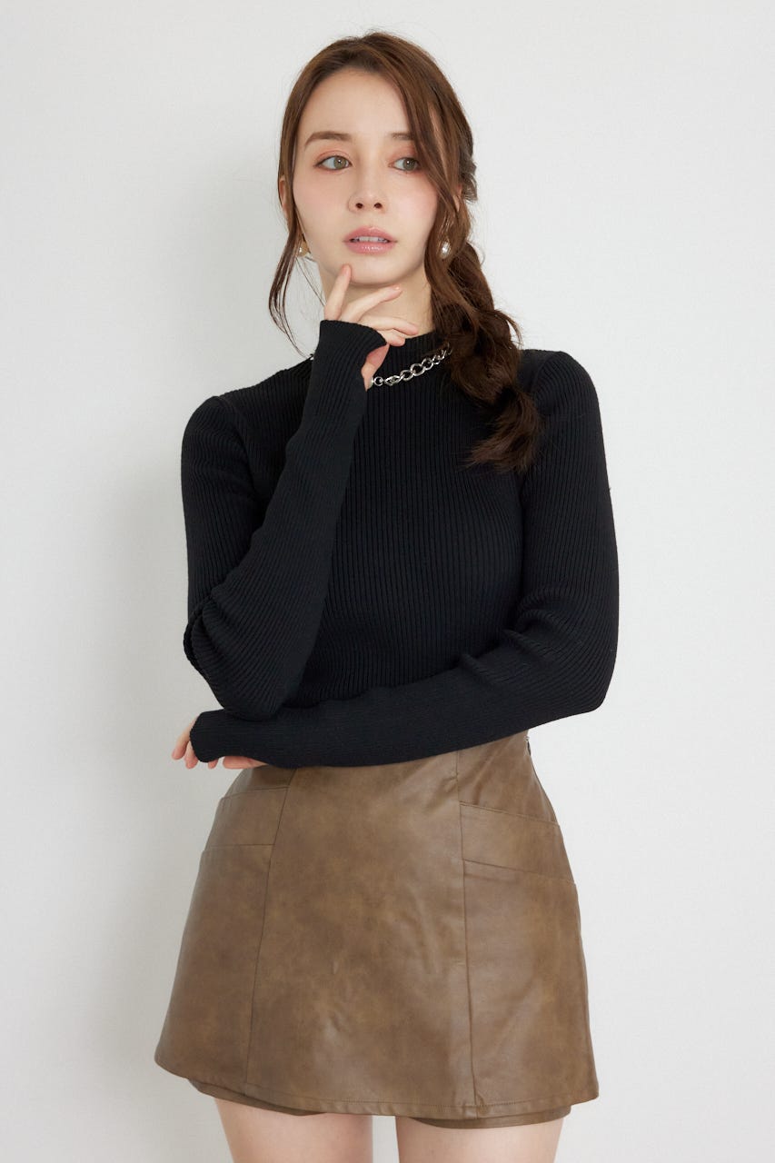 サムホールウォッシャブルハイネックニットトップス BLK M