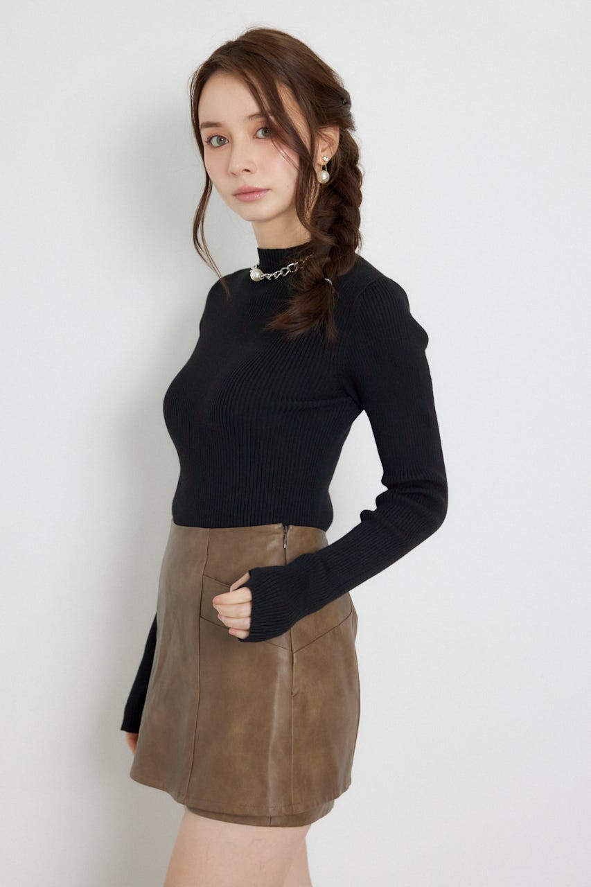 サムホールウォッシャブルハイネックニットトップス BLK M