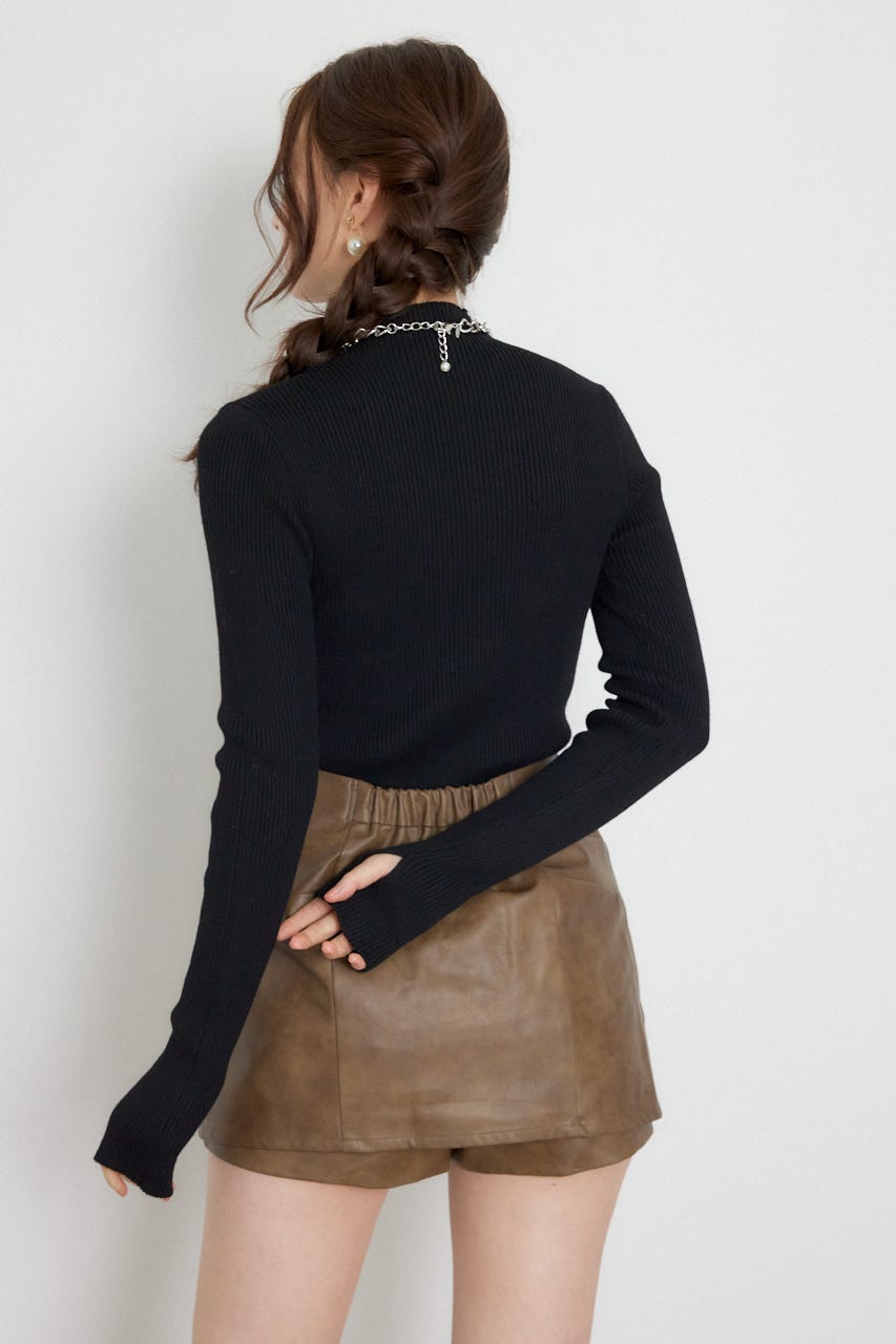 サムホールウォッシャブルハイネックニットトップス BLK M