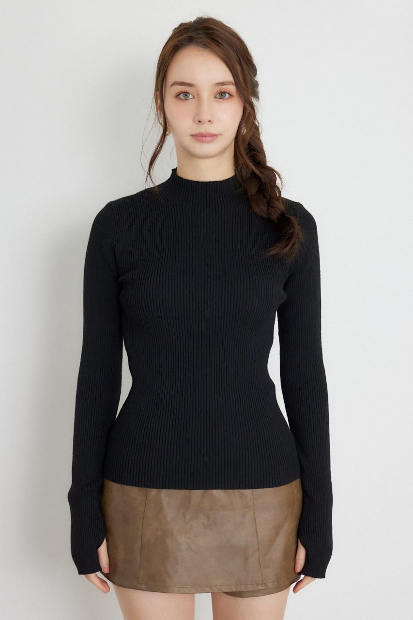 サムホールウォッシャブルハイネックニットトップス BLK M