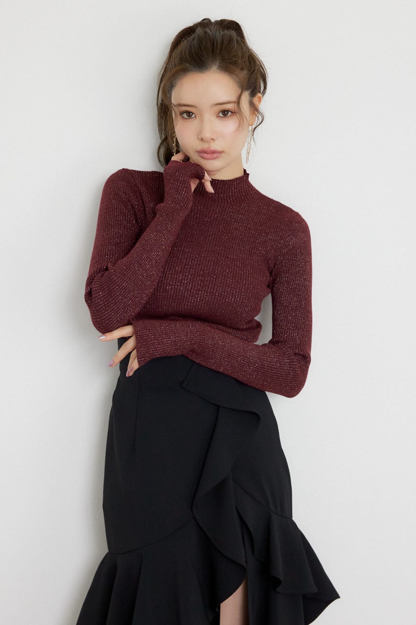 サムホールウォッシャブルハイネックニットトップス D/RED S