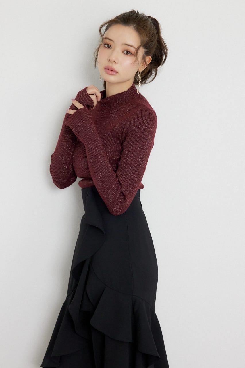 サムホールウォッシャブルハイネックニットトップス D/RED S
