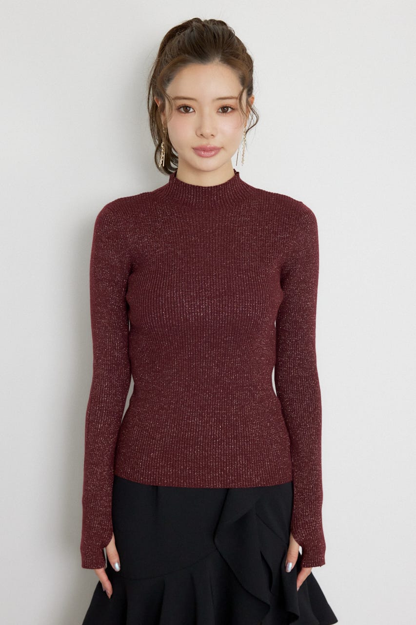 サムホールウォッシャブルハイネックニットトップス D/RED S