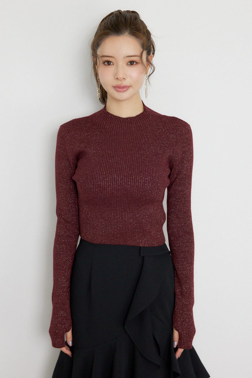 サムホールウォッシャブルハイネックニットトップス D/RED S