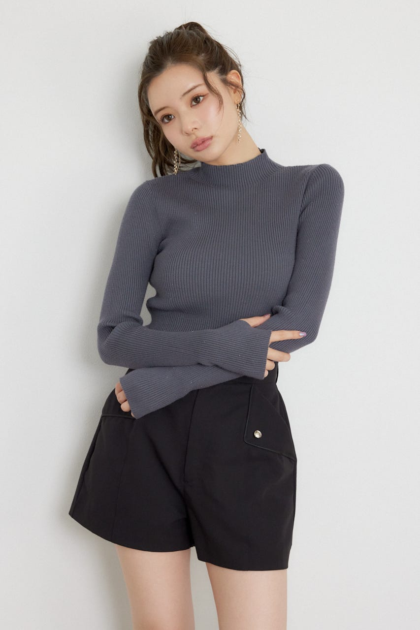 サムホールウォッシャブルハイネックニットトップス GRY S