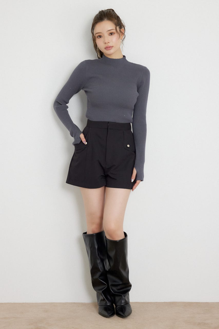 サムホールウォッシャブルハイネックニットトップス GRY S
