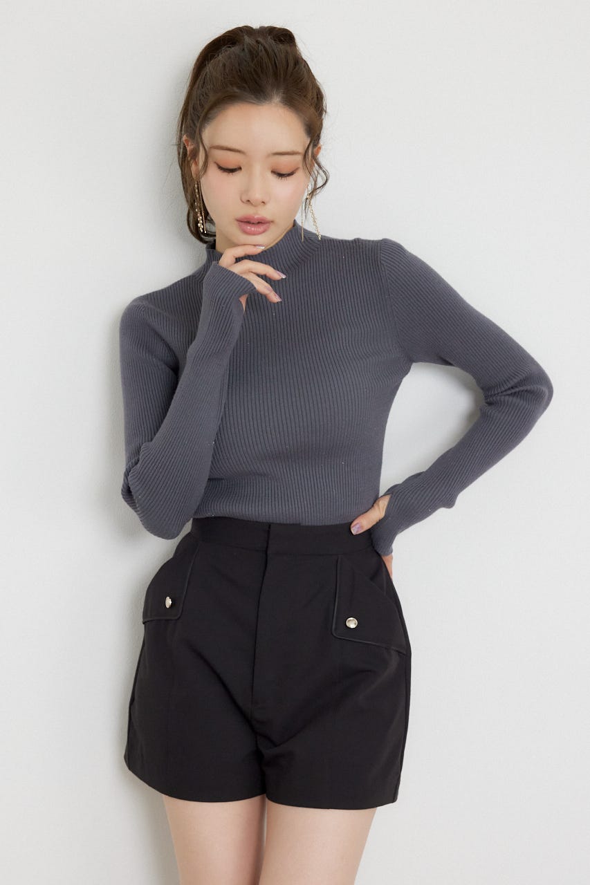 サムホールウォッシャブルハイネックニットトップス GRY S