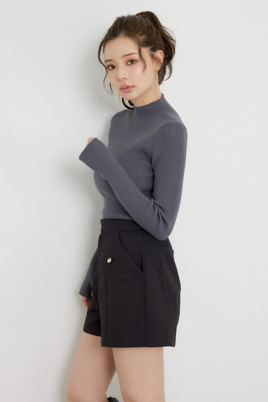 サムホールウォッシャブルハイネックニットトップス GRY S