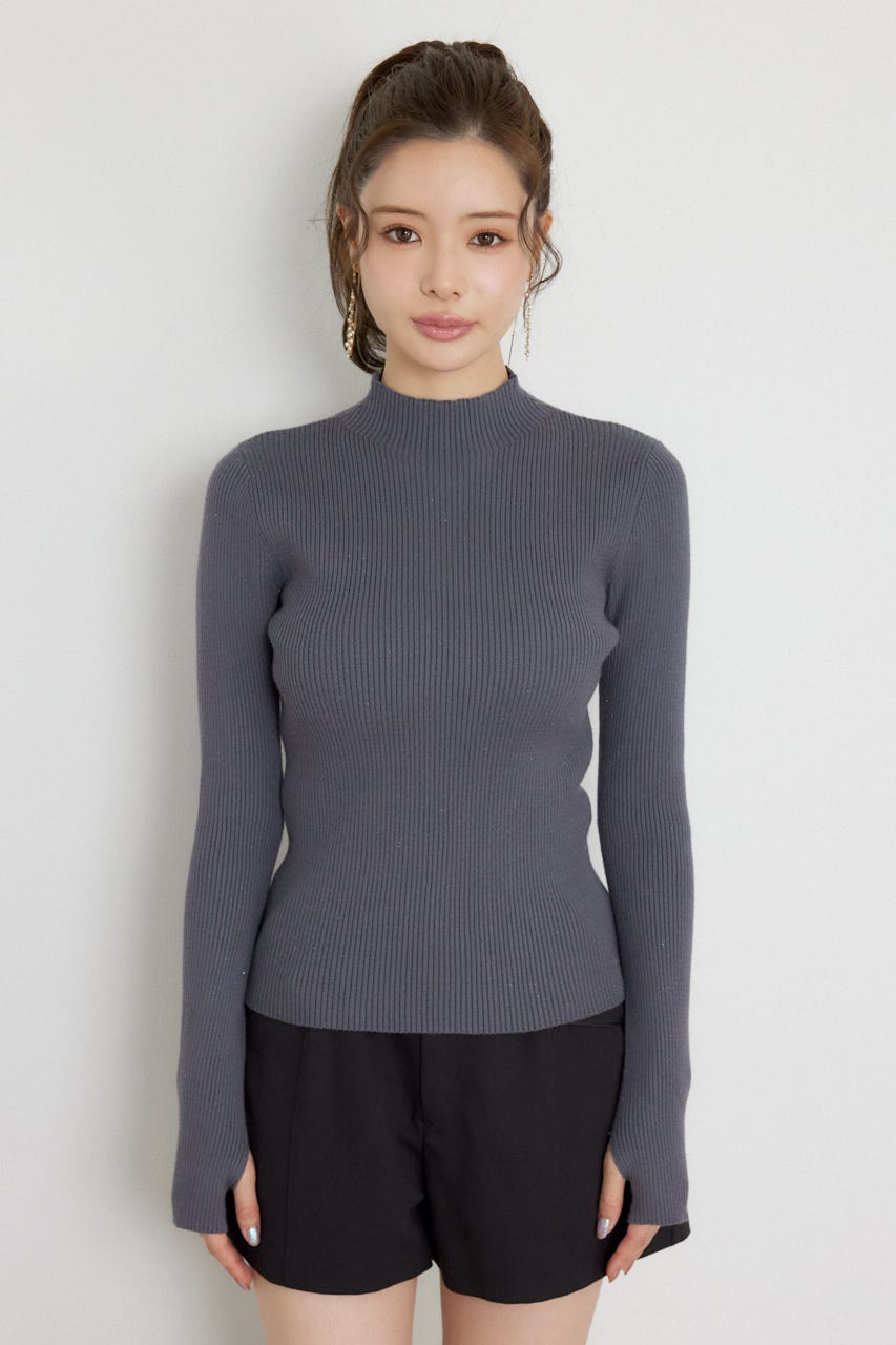 サムホールウォッシャブルハイネックニットトップス GRY S