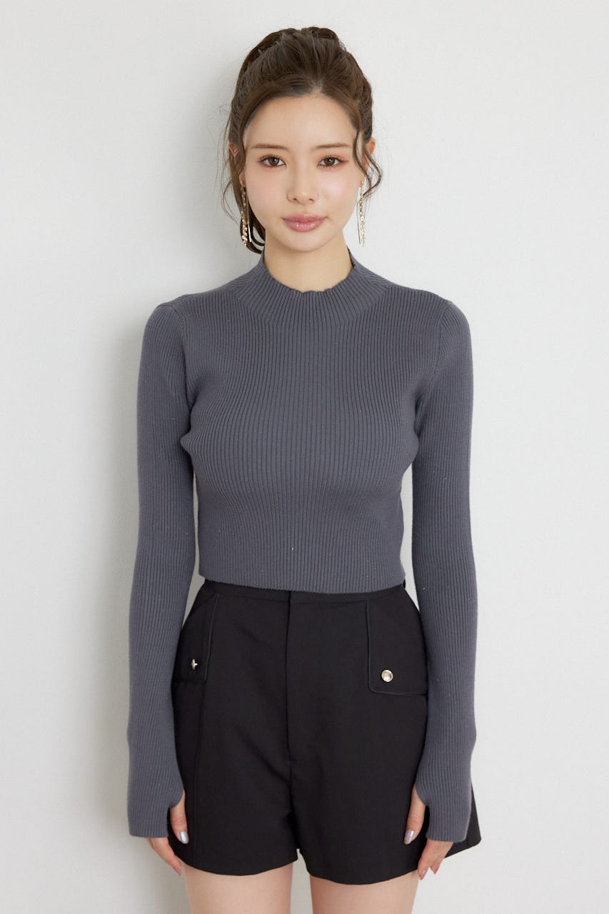 サムホールウォッシャブルハイネックニットトップス GRY S