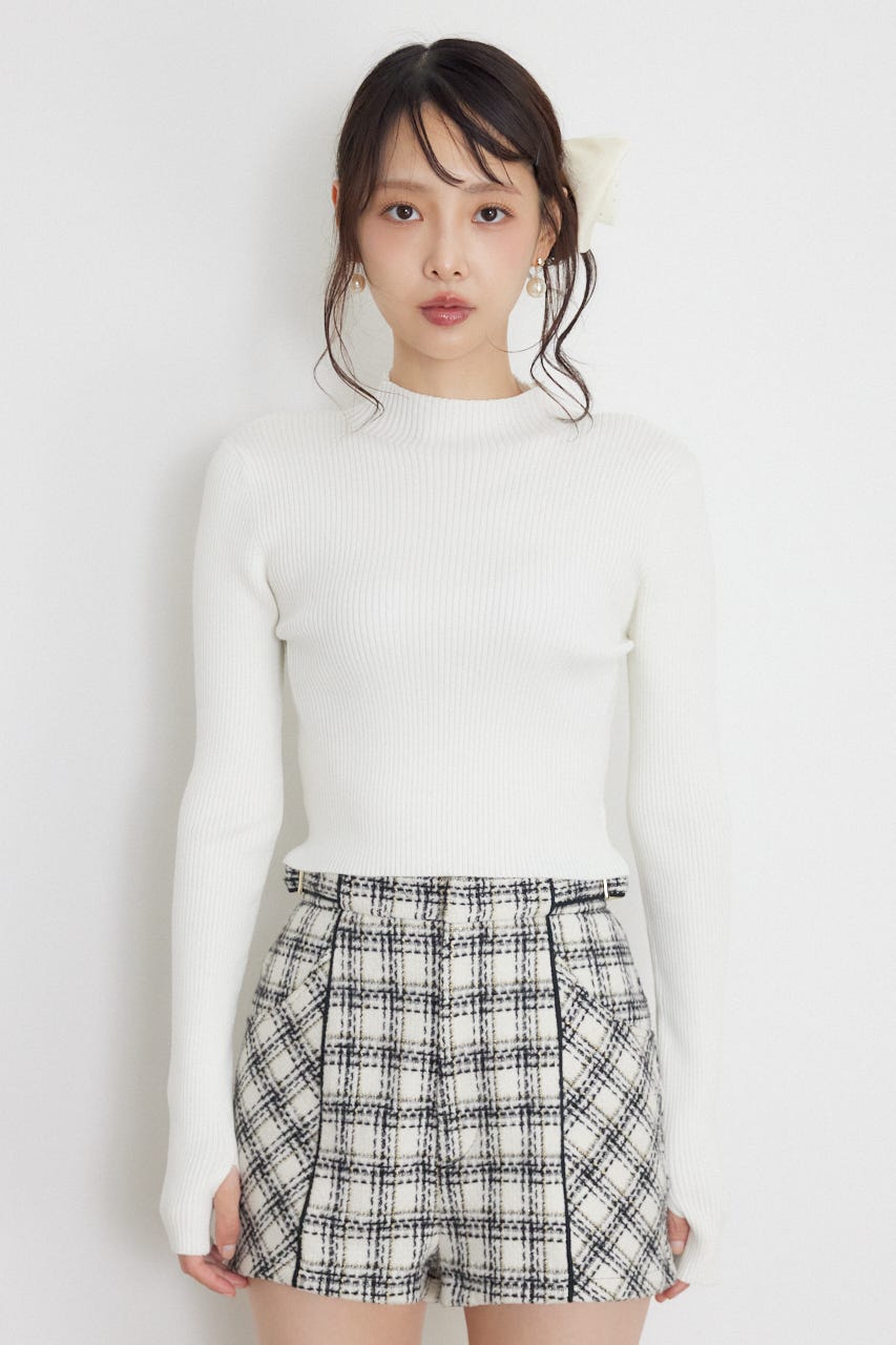 サムホールウォッシャブルハイネックニットトップス WHT S