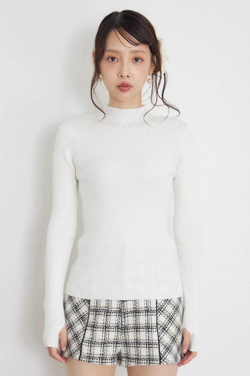 サムホールウォッシャブルハイネックニットトップス WHT S