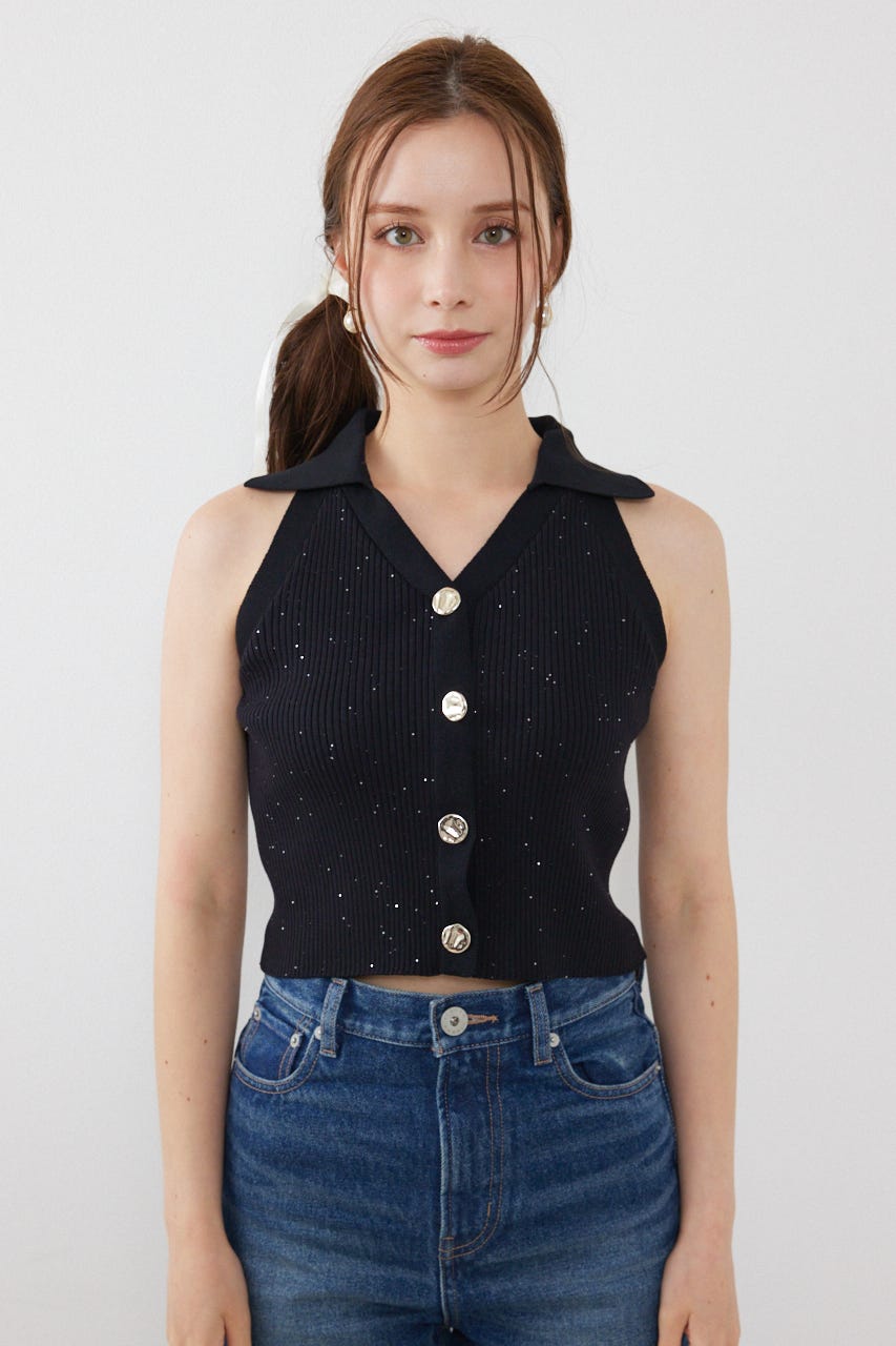 アメスリリブニットトップス BLK FREE
