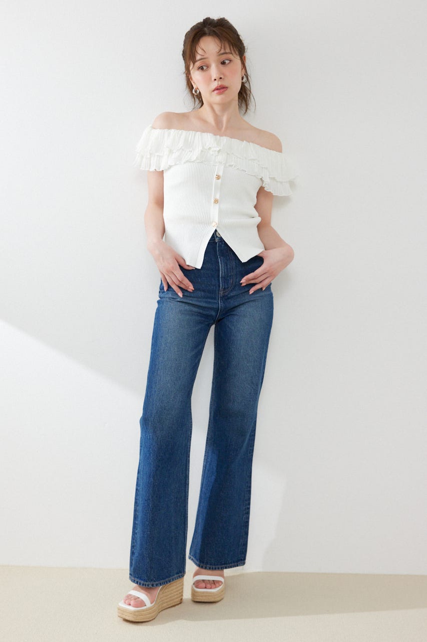 ハイウエストフレアデニムパンツ BLU S