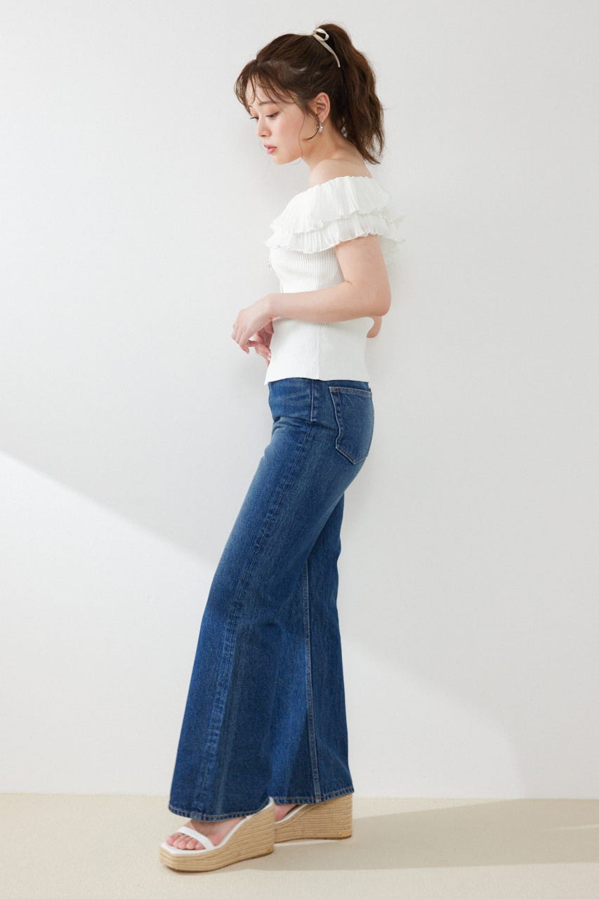 ハイウエストフレアデニムパンツ BLU S