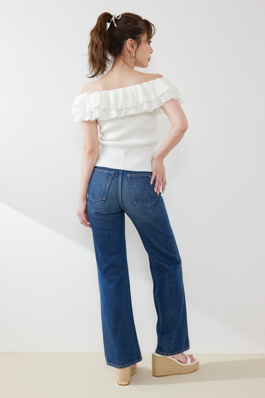 ハイウエストフレアデニムパンツ BLU S