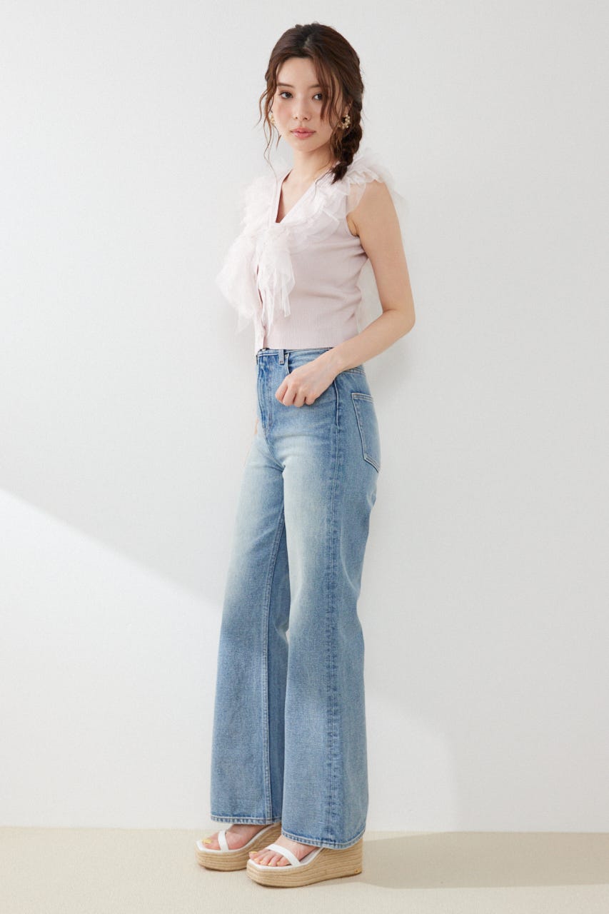 ハイウエストフレアデニムパンツ L/BLU M