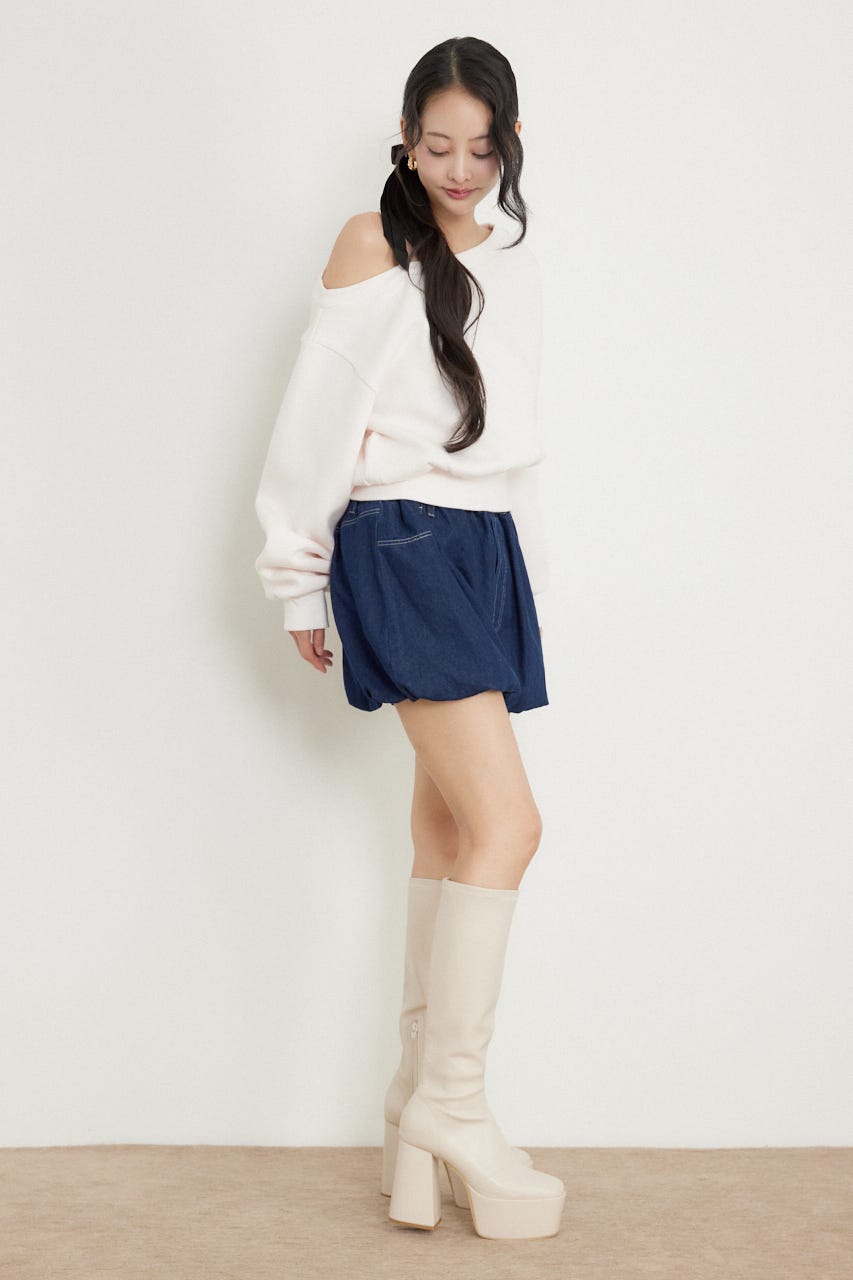 バルーンデニムショートパンツ D/BLU M