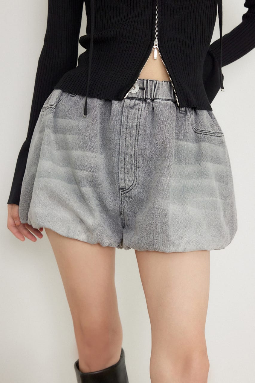 バルーンデニムショートパンツ L/BLK M