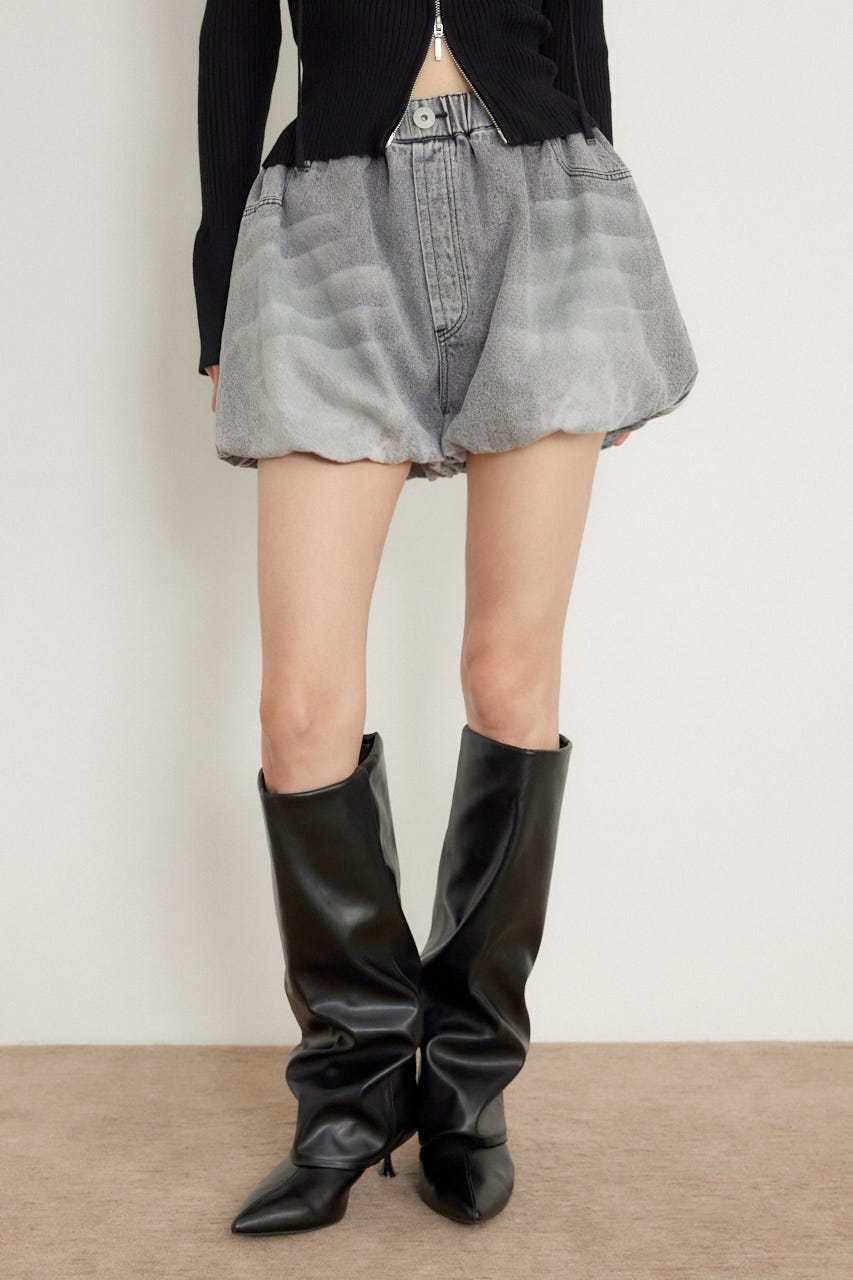 バルーンデニムショートパンツ L/BLK M