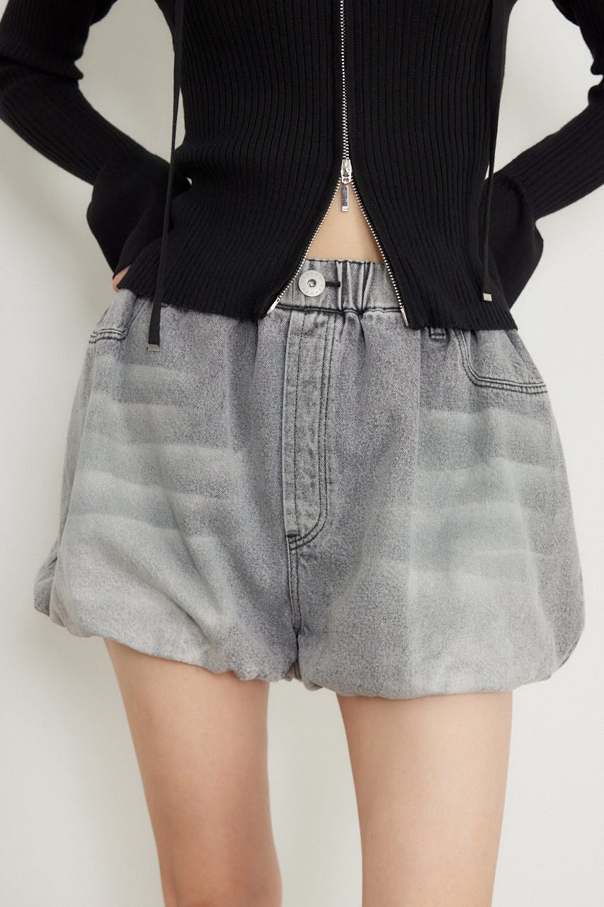バルーンデニムショートパンツ L/BLK M