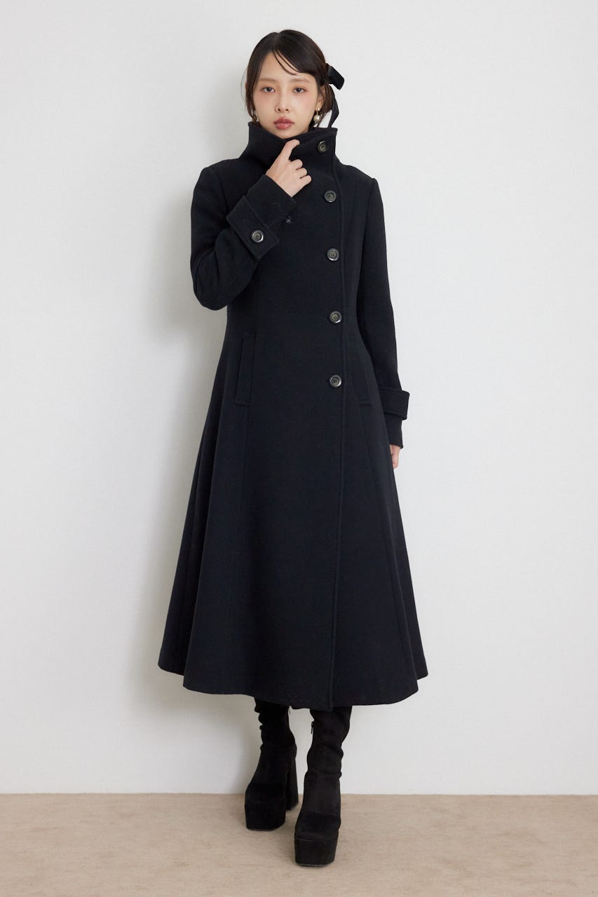26オーバーネックシンデレララインコート BLK S